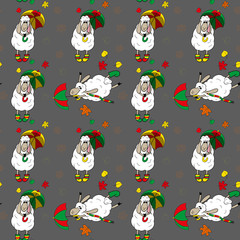 Naklejka premium Seamless pattern with sheep and foliage 