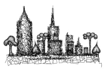 Abstract city with skyscrapers, Doodle design element