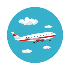 Airplane Flying in the Sky among the Clouds to the East, Travel and Tourism Concept , Air Travel and Transportation, Vector Illustration