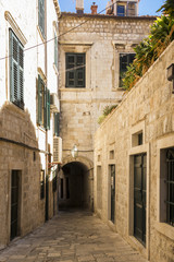 Arc passage of narrow street in Old Town Dubrovnik
