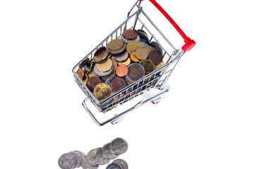 Finance Conceptual,Coins in shopping trolley