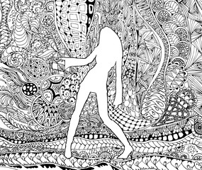 Dancing girl, Zentagle illustration with woman silhouette 