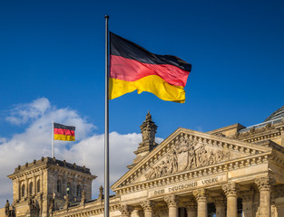German flags waving at Reichstag, Berlin, Germany