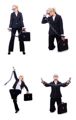 Businesswoman with chain isolated on the white