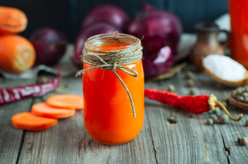 Small glass jar with fresh juice