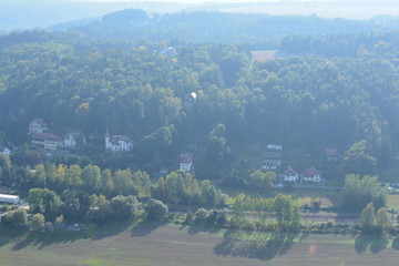 View from viewpoint of Elbe sandstone mountains National Park. Famous tourist and travel routes....