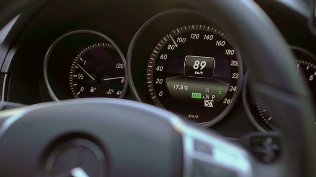 Digital speedometer show around 90 in car driving