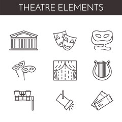 Set of theatre related line icons