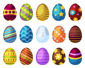 Easter eggs spring colorful celebration decoration holiday vector icons.