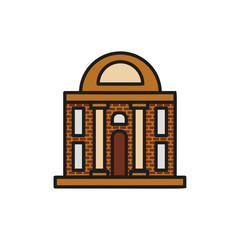 Isolated brown color low-rise municipal house in lineart style icon, element of urban architectural building vector illustration.