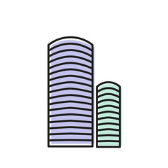Isolated blue color skyscraper in lineart style icon, element of urban architectural building vector illustration.