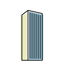 Isolated blue color skyscraper in lineart style icon, element of urban architectural building vector illustration.