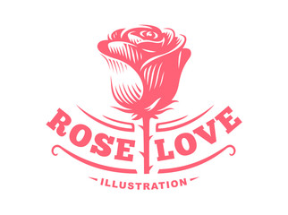 Red rose logo - vector illustration, emblem design on white background - obrazy, fototapety, plakaty