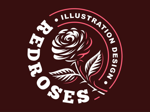 Red rose logo - vector illustration, emblem design on dark background