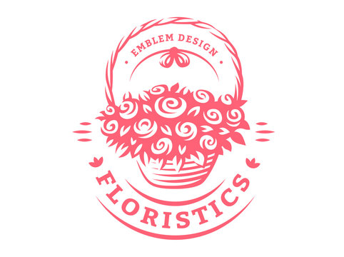 Flowers basket logo - vector illustration, emblem design on white background