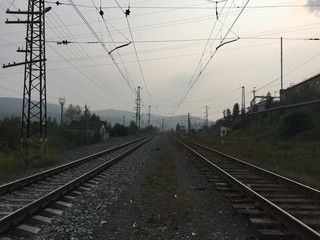 Fototapeta na wymiar Railroad tracks, Chelyabinsk region, Russia