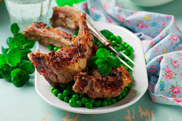 Lamb Chops Marinated with Mint and  green pea
