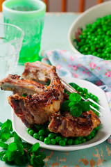 Lamb Chops Marinated with Mint and  green pea