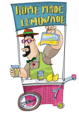 food fest - retailer is pouring lemonade - food fest - cartoon