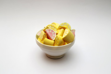colorful marshmallows candy on white background
