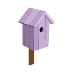 Birdhouse handmade from wood, purple. Vector.