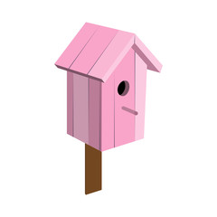 Birdhouse handmade from wood, pink. Vector.
