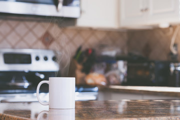 Modern kitchen interior and white hot coffee mug - 138613472