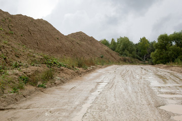 sand quarry in gloomy rainy day