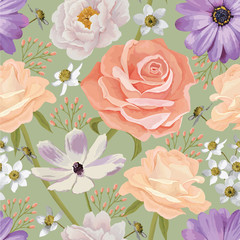 Elegance seamless color flower pattern with roses. EPS 10