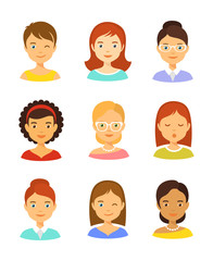 Fototapeta premium Girl avatar vector icons set