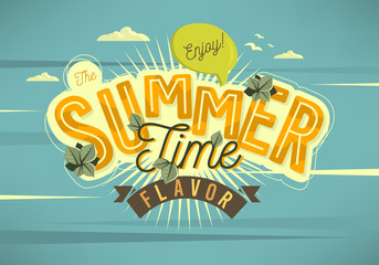 Enjoy The Summer Time Flavor Card Poster Label  Typographic Desi