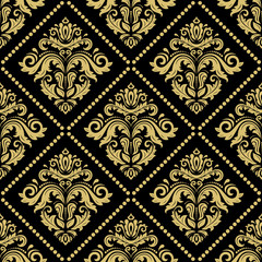 Damask vector classic golden pattern. Seamless abstract background with repeating elements. Orient background