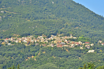 Fototapeta na wymiar Village in the mountains, Corfu, Greece