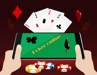 hands holding a tablet with the  on-line casino