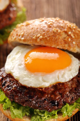 Hamburger with beef meat and egg