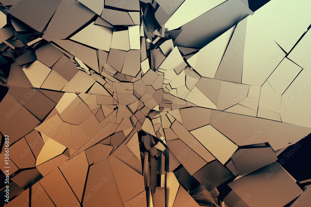 Poster abstract 3d rendering of cracked surface. background with broken shape. wall destruction. bursting w