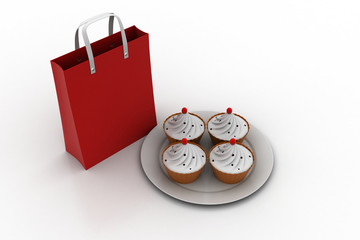 Cup cake with shopping bag