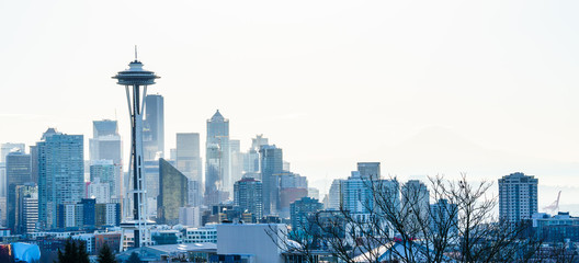 View of Seattle Day Light Winter skyline, WA, USA - obrazy, fototapety, plakaty