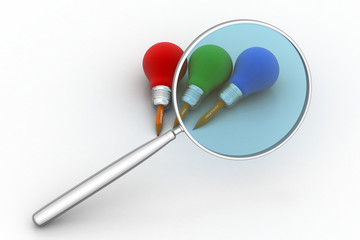 light bulb creative and leadership concept searching through magnifier
