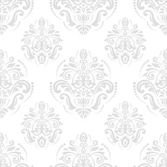 Fototapeta premium Damask vector classic light silver pattern. Seamless abstract background with repeating elements. Orient background