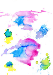 Set of colorful abstract watercolor texture stains with splashes and spatters. Modern creative watercolor background for trendy design.