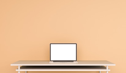 Modern desktop interior with laptop 3D rendering