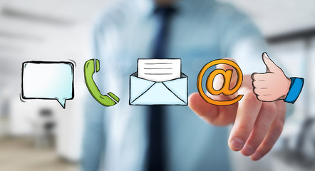 Businessman touching manuscript contact icon with his finger