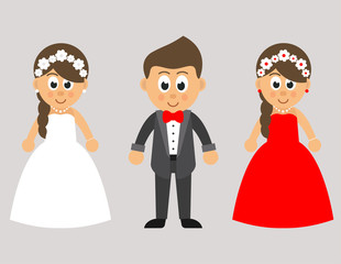cartoon cute man and girl in red and white dress