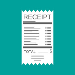 Receipt icon. Paper invoice. Total bill