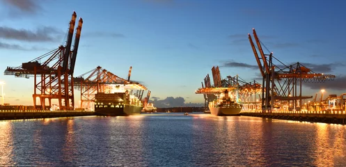 Port with cranes and cargo ships // Hafen mit Kränen und Frachtschiffen © industrieblick