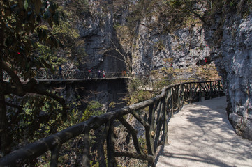 Dangerous pedestrian road in the Chinese mountains