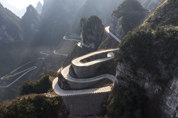Dangerous serpantine road in the Chinese mountains