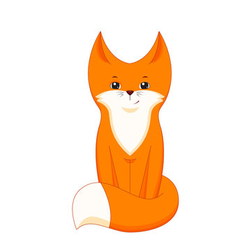 Cute orange smiling fox isolated on white background Cartoon vector illustration
