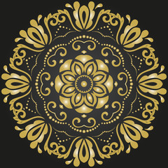 Oriental vector round golden pattern with arabesques and floral elements. Traditional classic ornament. Vintage pattern with arabesques